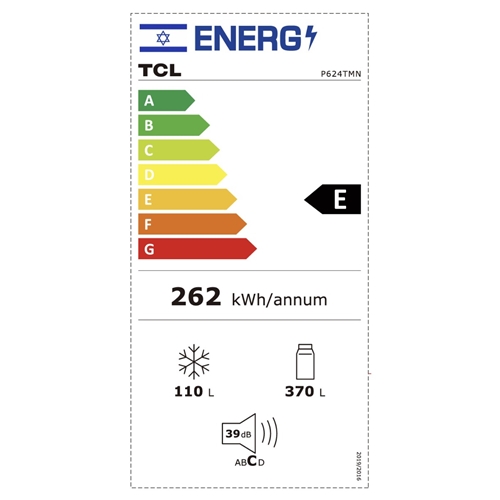מקרר מקפיא עליון 480 ליטר דגם TCL P624TMN נירוסטה
