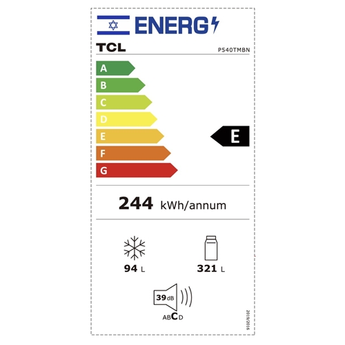 מקרר TCL מקפיא עליון 415 ליטר P540TMBN