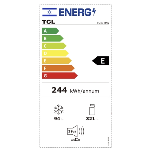 מקרר TCL מקפיא עליון 415 ליטר P540TMN נירוסטה