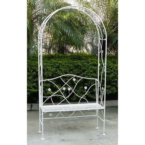 ספסל גינה מברזל עם ריפוד משולב קשת בעיצוב וינטאג'