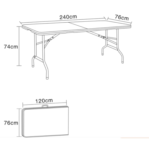 שולחן במידות 240*76*74 ס"מ מתקפל למצב מזוודה