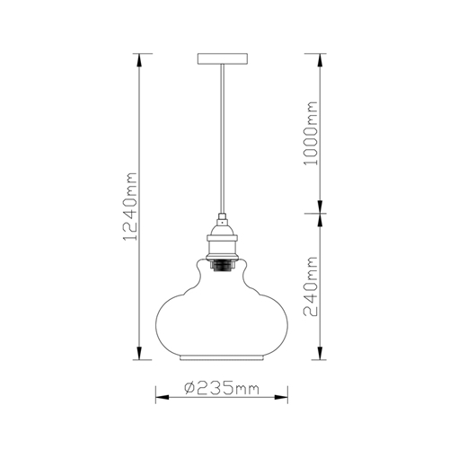 מנורת תליה פעמון המשלבת זכוכית ומתכת ביתילי