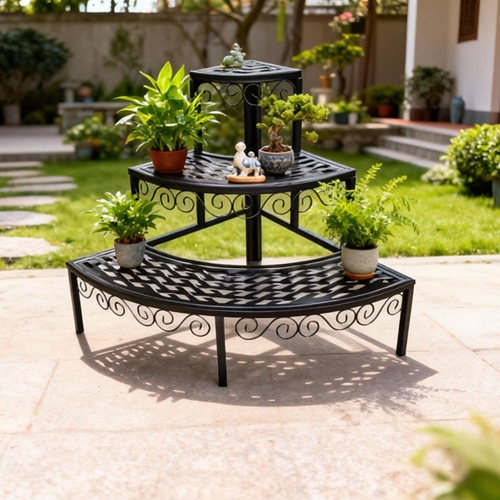 מעמד לעציצים פינתי דקורטיבי 3 קומות מברזל דגם 8302