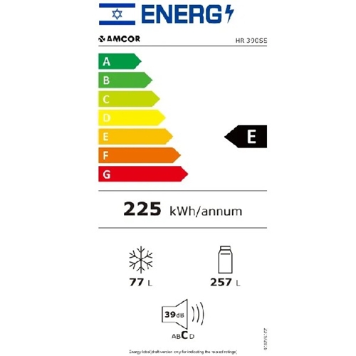 מקרר 2 דלתות מקפיא עליון AMCOR HR390SS נירוסטה