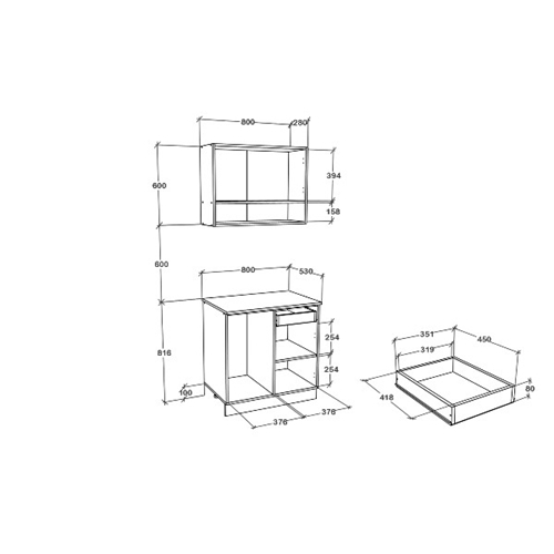 זוג ארונות מטבח עליון ותחתון דגם אופרה TUDO DESIGN