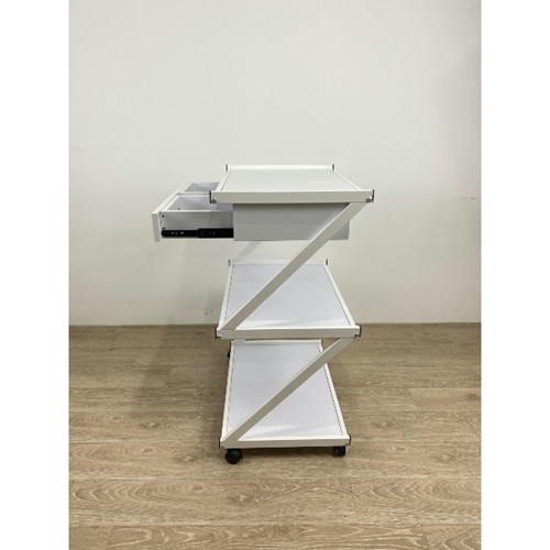 עגלת אחסון מתכת 3 קומות עם מגירה ניידת ומעוצבת לבן