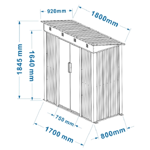 מחסן מתכת דגם SA1 מידה Garden Top 1.80X0.92