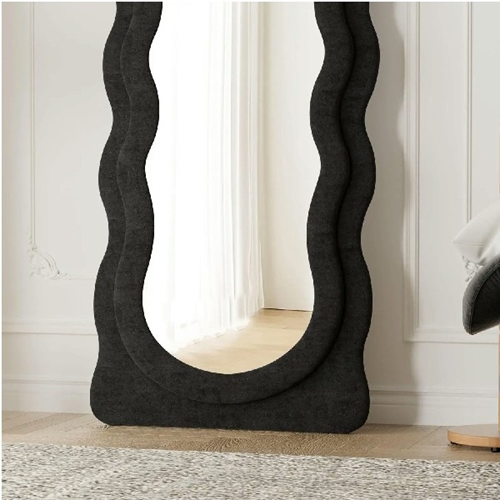 מראה אמורפית במסגרת קטיפה מסגרת בעיצוב גלי שחור