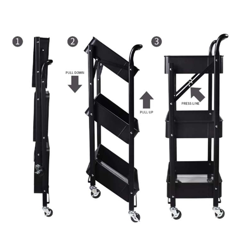 עגלת שירות מתכת מחוזק למטבח 3 קומות