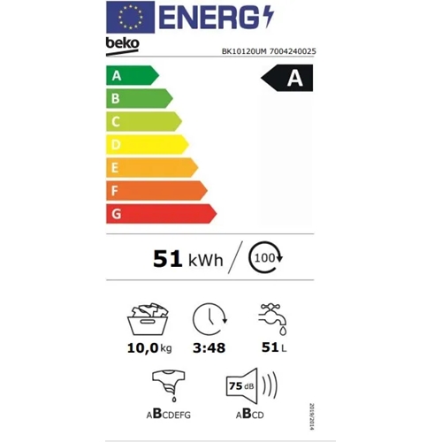 מכונת כביסה 10 ק"ג דגם BEKO BK10120UM בקו לבן