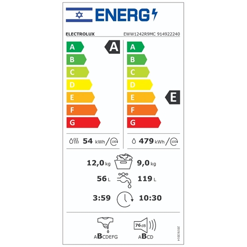 מכונת כביסה ומייבש 9\12 ק"ג Electrolux EWW1242R9MC