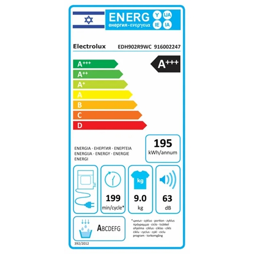 מייבש כביסה 9 ק"ג ELECTROLUX EDH902R9WC Heat Pump