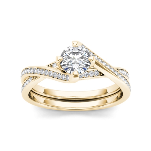 טבעת אירוסין טוויסט זהב 14K משובצת יהלומים