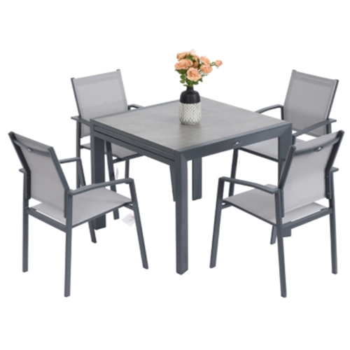 שולחן פירנצה נפתח ל 1.80 משטח זכוכית+4 כיסאות ארז