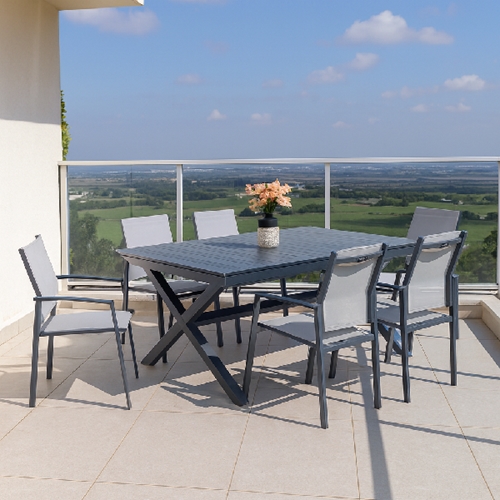 שולחן רוטרדאם אלומיניום פסים אפור מתארך ל 2.97 מטר