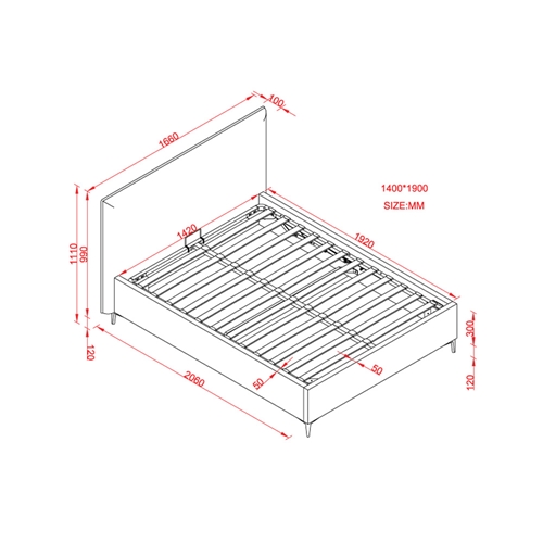 מיטה זוגית מעוצבת 140x190 מעץ גלורי 140 HOME DECOR