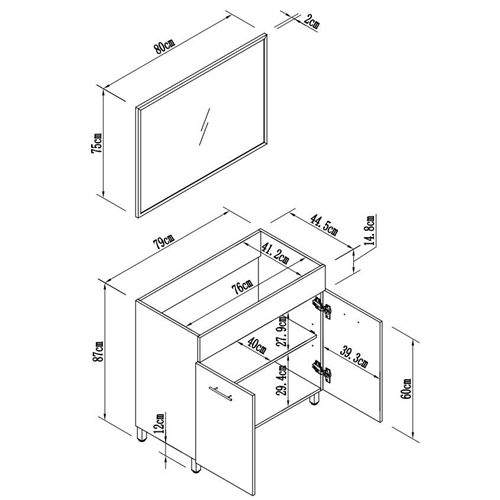 ארון אמבטיה עומד+כיור חרס ומראה לוטוס טודו דיזיין