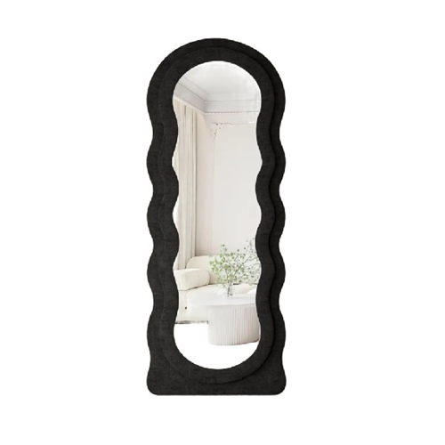 מראה אמורפית במסגרת קטיפה מסגרת בעיצוב גלי שחור