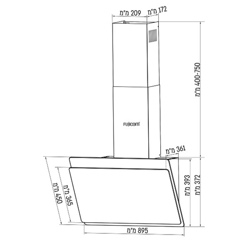 קולט אדים ארובה 90 ס"מ דגם FUJICOM FJ-CHT90BL