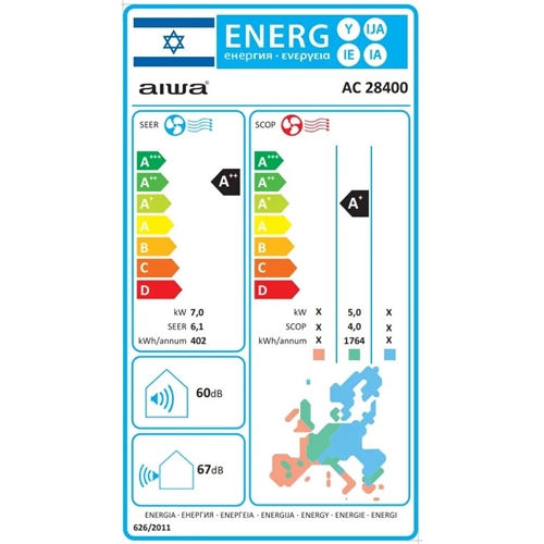 מזגן עילי אינוורטר דגם 28400 AC איווה AIWA