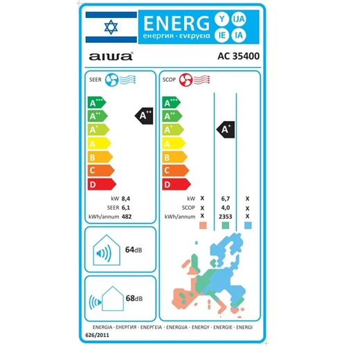מזגן עילי אינוורטר דגם 35400 AC איווה AIWA