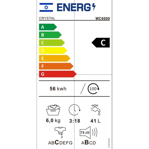 מכונת כביסה פתח עליון 6 ק"ג CRYSTAL WC6000