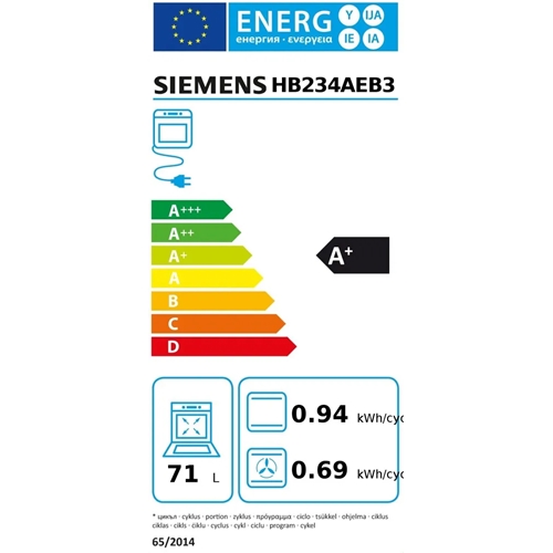תנור בנוי 71 ליטר דגם siemens HB234AEB3 סימנס שחור