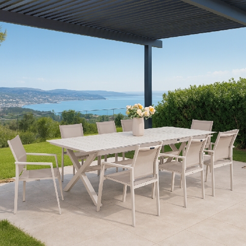 שולחן רוטרדאם מאלומיניום פסים מוקה נפתח ל 2.97 מטר