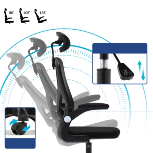 כיסא מנהלים עם ידיות מתכווננות ומשענת ראש דגם HI-T