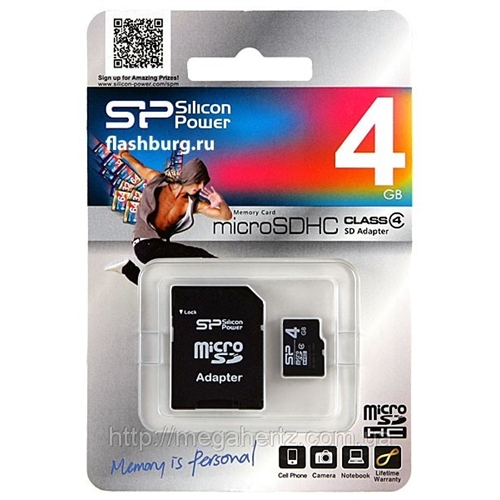 כרטיס זכרון מיקרו 4GB SD מבית Silicon Power