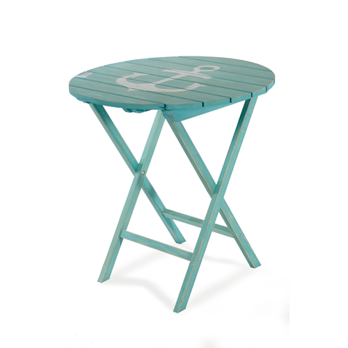 שולחן צד בעיצוב ייחודי מפלטת עץ בצבע טורקיז ביתילי