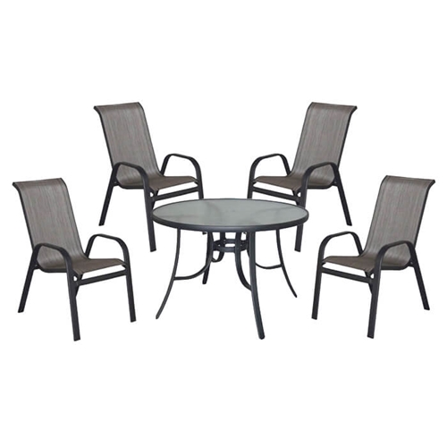 פינת ישיבה לגינה הכוללת שולחן עגול + 4 כיסאות שחור