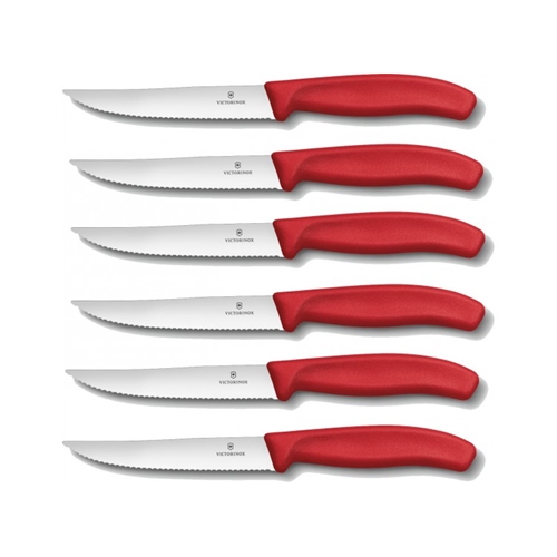 סט 4 סכיני סטייק ידית פלסטיק שחור/אדום Victorinox