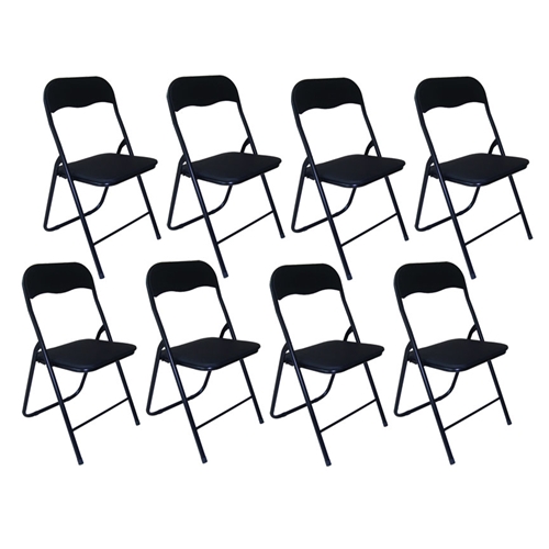 8 כסאות מתקפלים מושב סקאי מרופד בצבע שחור