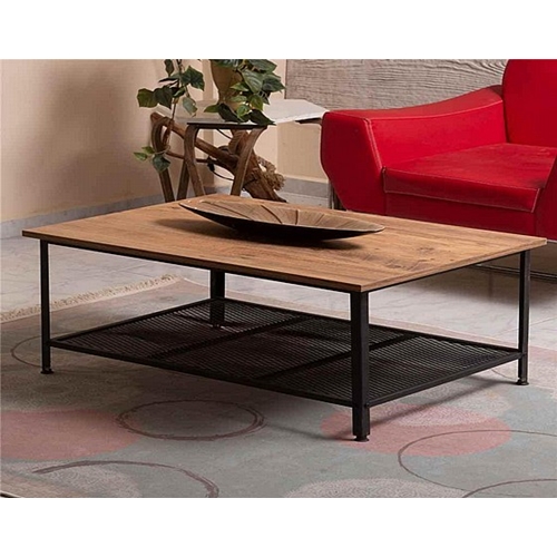 שולחן סלון קלאסי מברזל יצוק בשילוב פלטת עץ