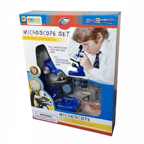 ערכת מיקרוסקופ קטן לילדים מגדיל פי 600 עם תאורה - 33 אביזרים