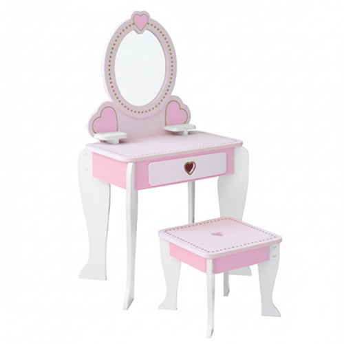 שידת איפור לילדים עם שרפרף ומראה דגם גלי